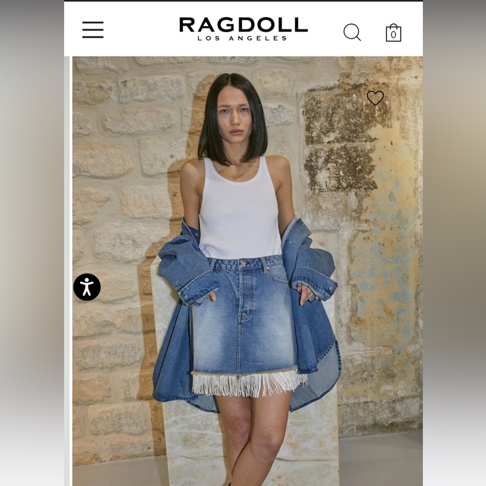 Ragdoll Los Angeles MINI DENIM SKIRT MEDIUM BLUE WITH FRINGE